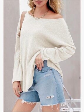 Casual Off-Shoulder Lightweight Knit Top - white